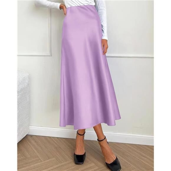 Womens Long Satin Skirt Elegant Violet - Picture 4 of 6